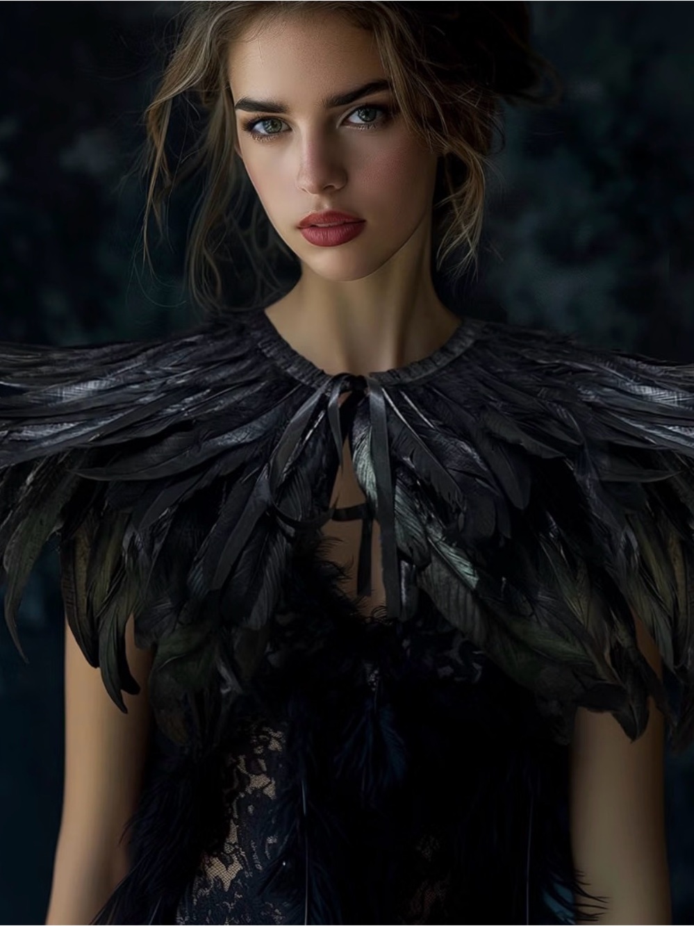 Feather Shoulder Shawl for Women - Black